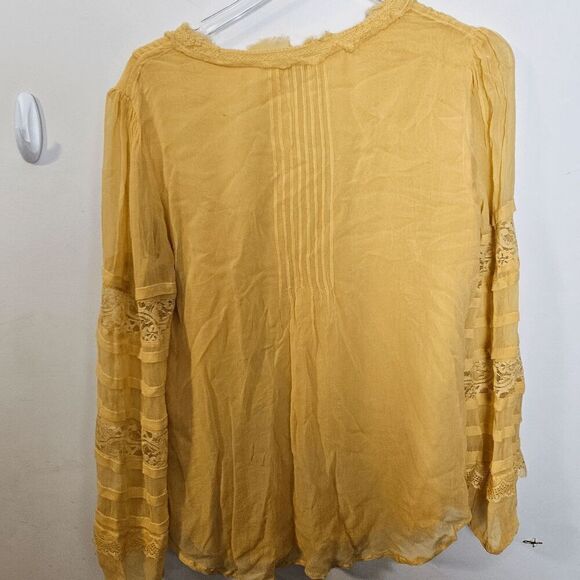 Sundance Boho Blouse Oversized Button Shirt Peasant Victorian Lace V neck Womens - Picture 3 of 4